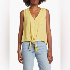Vibrant Yellow Tie-Front Crop Tank Top